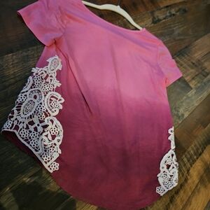 Mudd Pink Ombre Blouse with Lace Detail